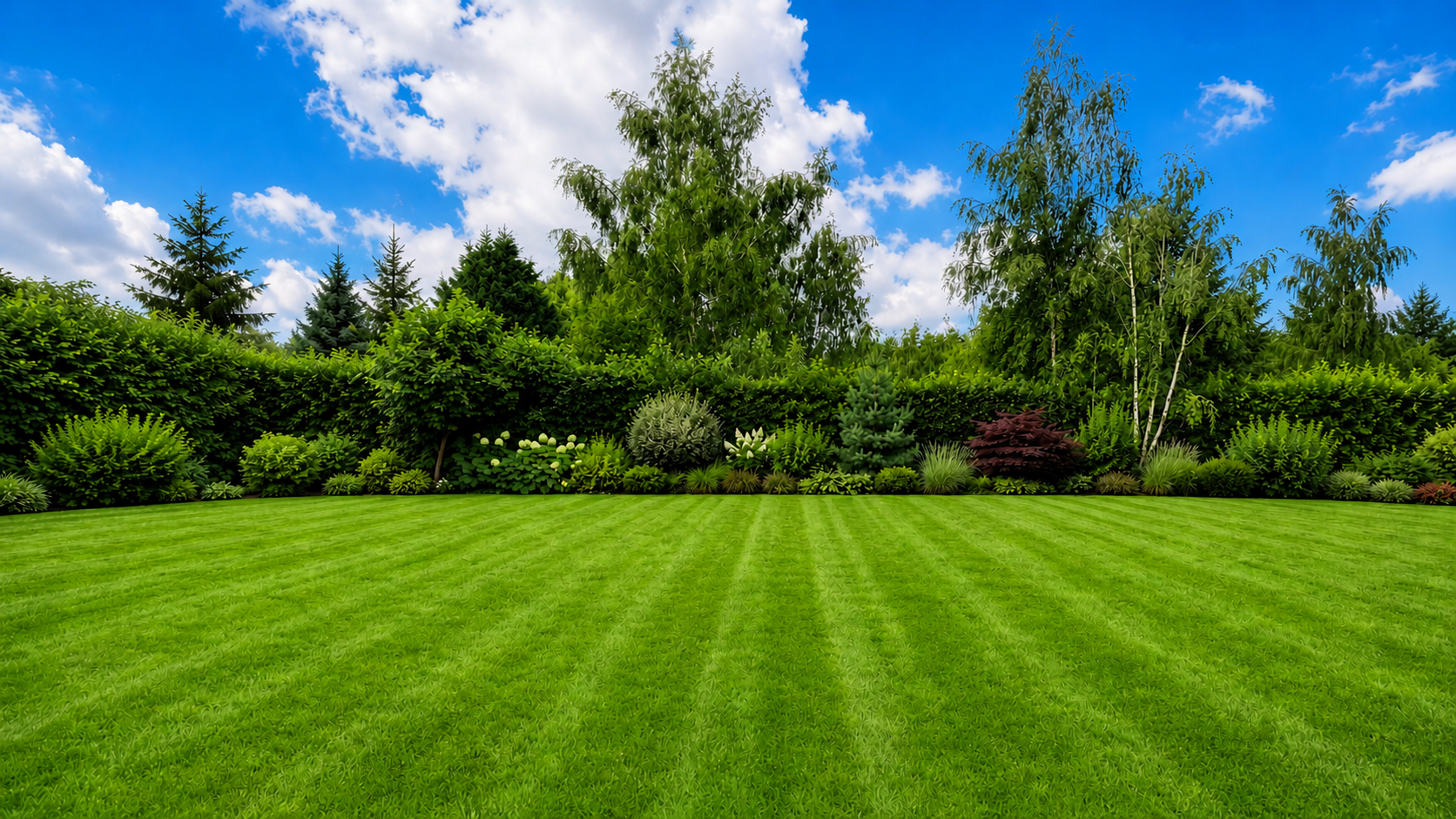 Verzorgde tuin met een groen gazon en beplanting